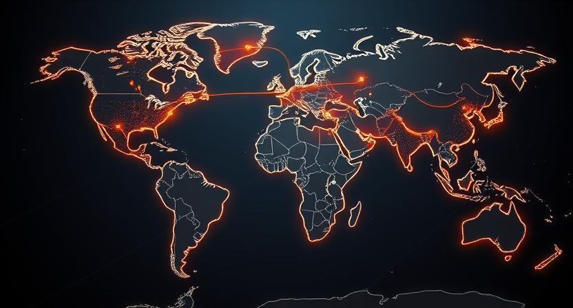 A world map showing trade routes for rare earth minerals from Ukraine to global markets.