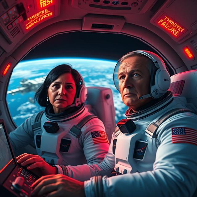 Sunita Williams and Butch Wilmore looking worried as they monitor a malfunctioning Starliner thruster on the ISS.