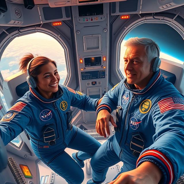 Sunita Williams and Butch Wilmore floating in the ISS, video-calling students.