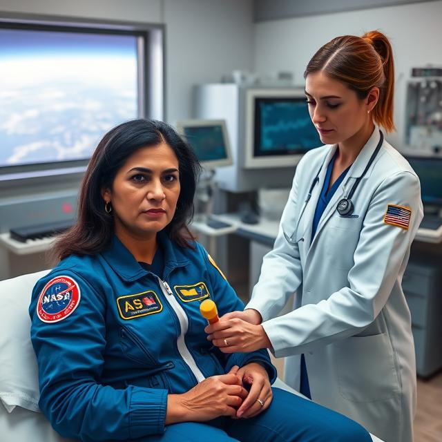 Sunita Williams during her post-mission medical check-up.