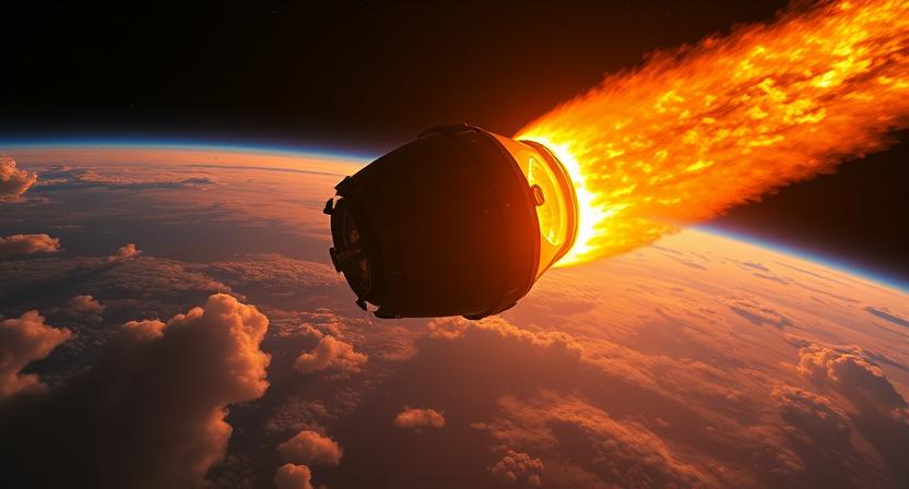 SpaceX Crew Dragon capsule burning through Earth’s atmosphere during re-entry.